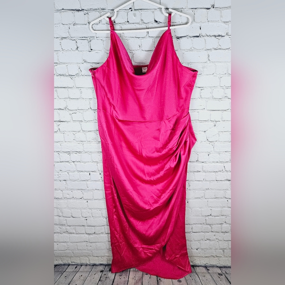 MAKE ME CHIC | satiny silky cowl neck ruched wrap long cami dress